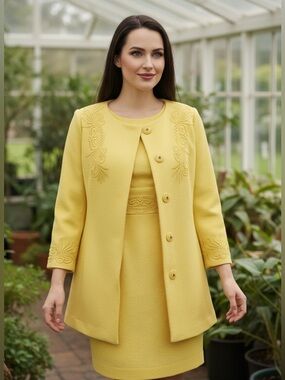 DARLING Abigail 60s Mod Yellow Textured Lace Coat & Dress Set Small/Medium vibe